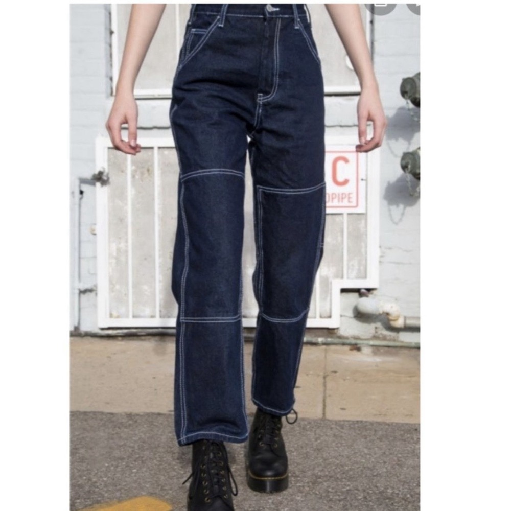 Brandy Melville J. Galt Carpenter Jeans Dark Wash Contrast Stitch Double Knee S